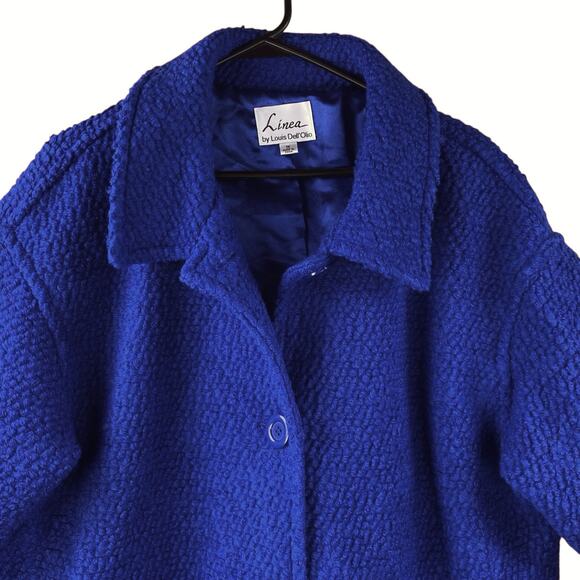 Linea Wool Blend Boucle Textured Coat Size 1X Cobalt Blue Lined - Picture 2 of 6